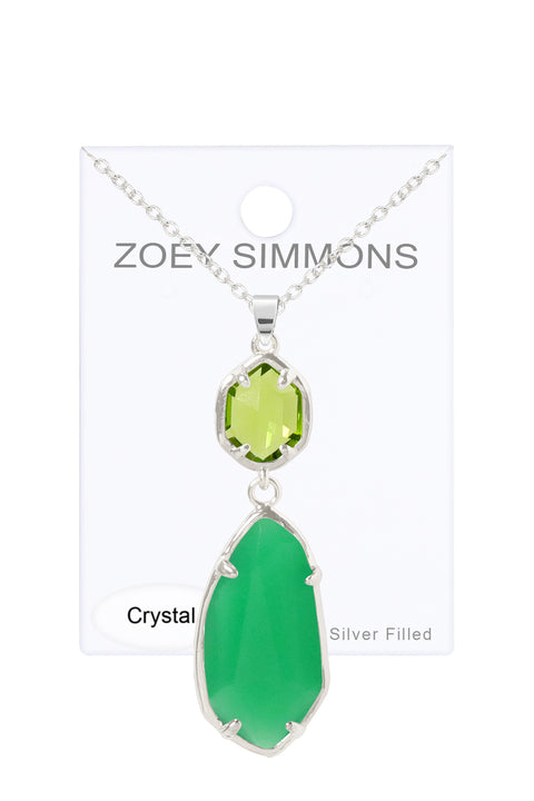 Green Chalcedony Crystal Hanging Pendant Necklace - SF