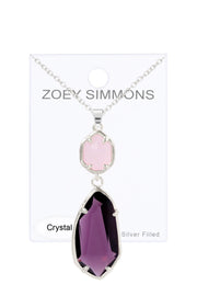 Lavender Crystal Hanging Pendant Necklace - SF