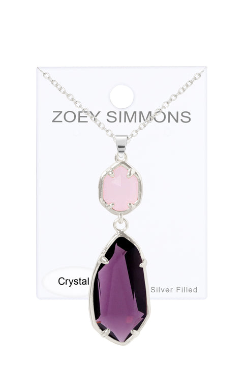 Lavender Crystal Hanging Pendant Necklace - SF