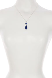 London Blue Crystal Hanging Pendant Necklace - SF