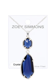 London Blue Crystal Hanging Pendant Necklace - SF