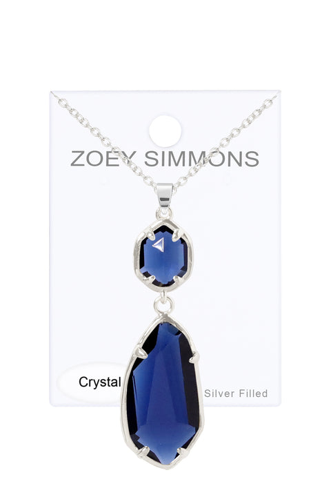 London Blue Crystal Hanging Pendant Necklace - SF