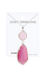 Pink Cat's Eye Hanging Pendant Necklace - SF