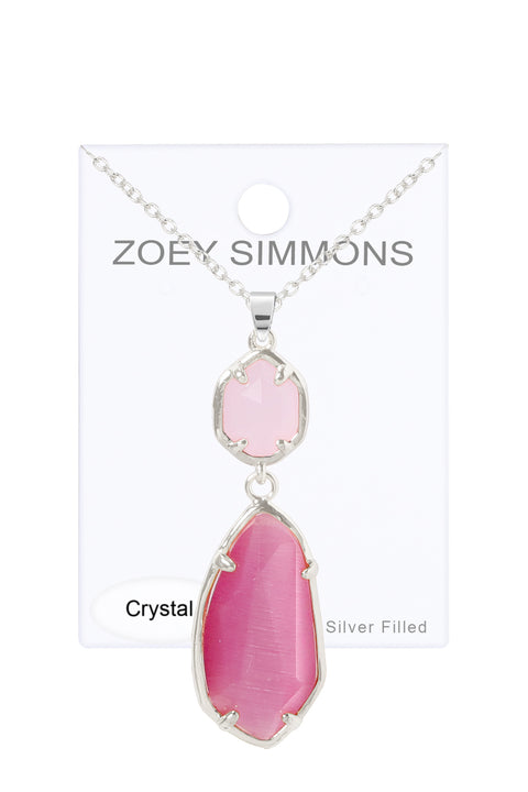 Pink Cat's Eye Hanging Pendant Necklace - SF