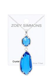 Swiss Blue Crystal Hanging Pendant Necklace - SF