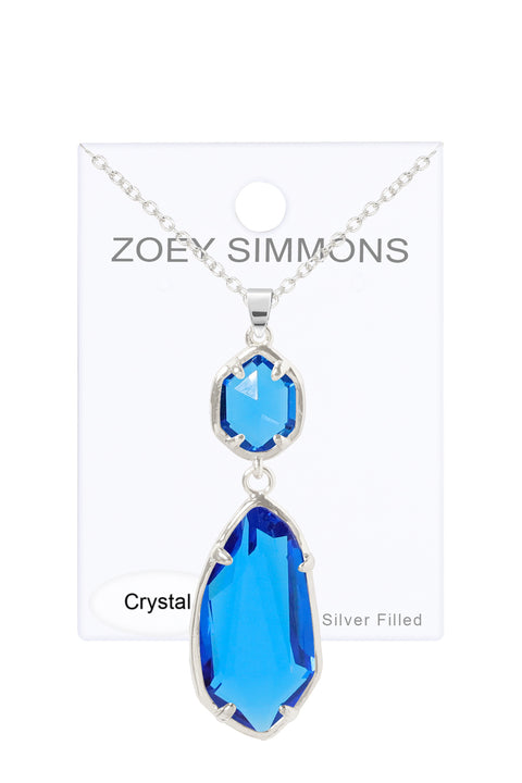Swiss Blue Crystal Hanging Pendant Necklace - SF