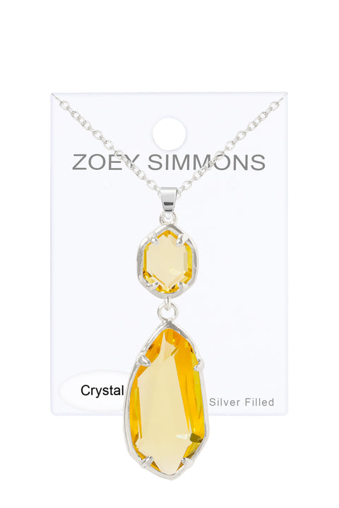 Yellow Crystal Hanging Pendant Necklace - SF