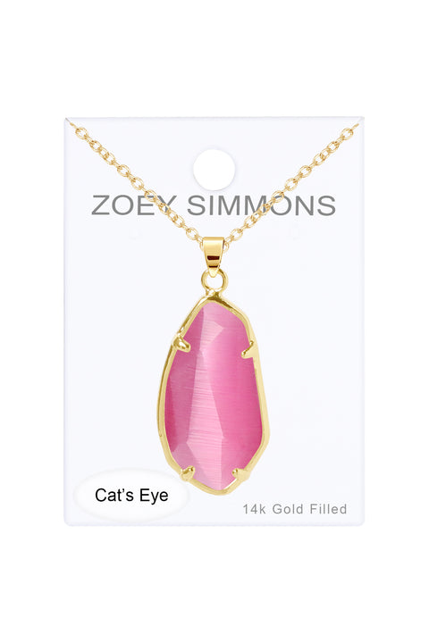 Pink Cat's Eye Fancy Cut Pendant Necklace - GF