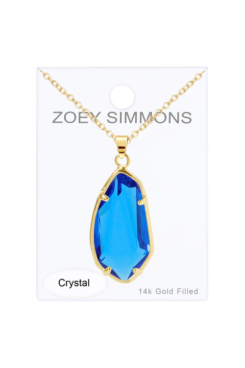 Swiss Blue Crystal Fancy Cut Pendant Necklace - GF