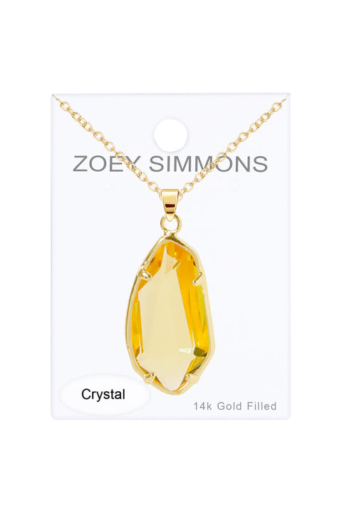 Yellow Crystal Fancy Cut Pendant Necklace - GF