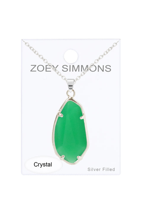 Green Chalcedony Crystal Fancy Cut Pendant Necklace - SF