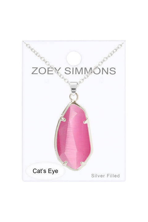 Pink Cat's Eye Fancy Cut Pendant Necklace - SF