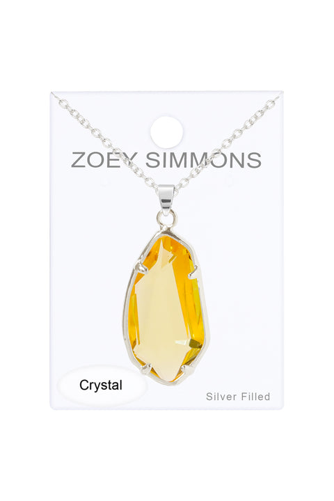 Yellow Crystal Fancy Cut Pendant Necklace - SF