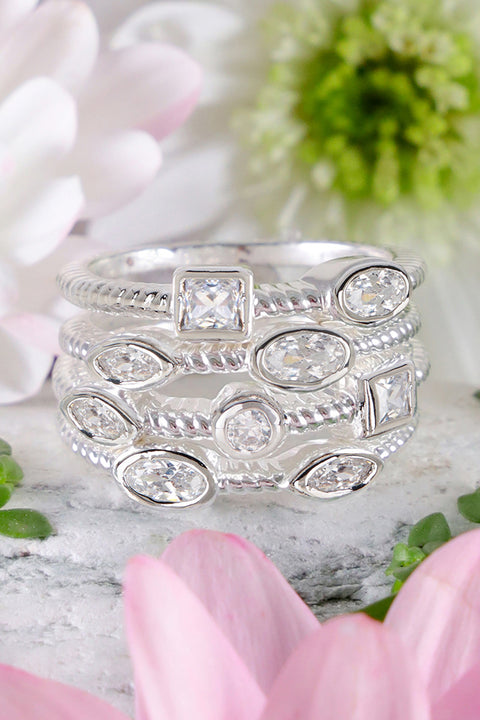 4 PC White CZ Stack Ring Set - SF