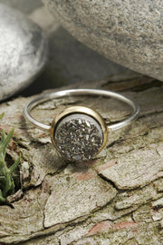 Silver Druzy Quartz 2-Tone Ring - SF