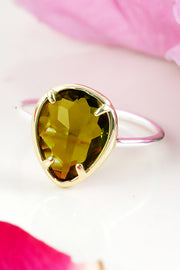 Olive Crystal Teardrop Ring - SF