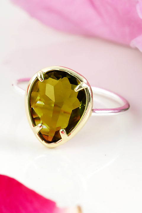 Olive Crystal Teardrop Ring - SF