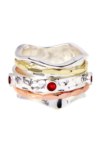 Garnet Crystal Tri Tone Spinner Ring - SF