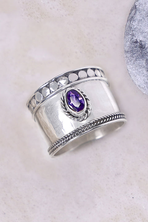 Sterling Silver & Amethyst Bali Ring - SS