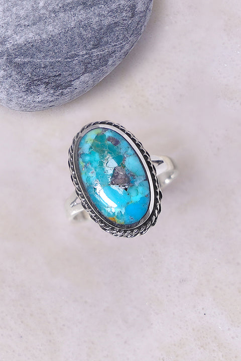 Sterling Silver & Reconstituted Turquoise Bali Ring - SS