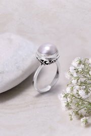 White Mabe Pearl Bali Ring - SS