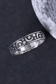 Sterling Silver Moon & Star Band Ring - SS