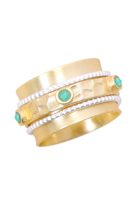 Amazonite & Two-Tone Hammered Spinner Ring - GF