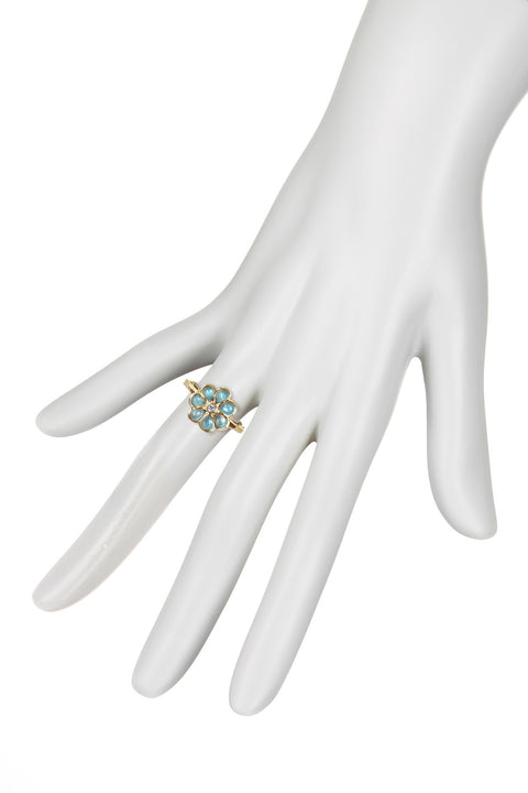 Aqua Crystal & CZ Flower Ring - GF