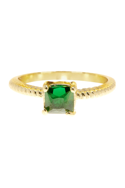 Emerald Cubic Zirconia Square Ring - GF