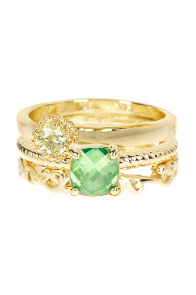Emerald Crystal & CZ Stack Ring Set - GF