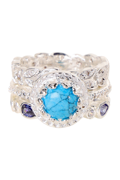 Turquoise & CZ Stack Ring Set - SF