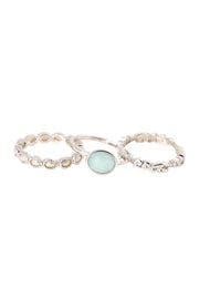 Amazonite & Faux Pearl Stack Ring Set - SF