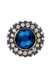 London Blue Crystal Two Tone Halo Statement Ring - GF