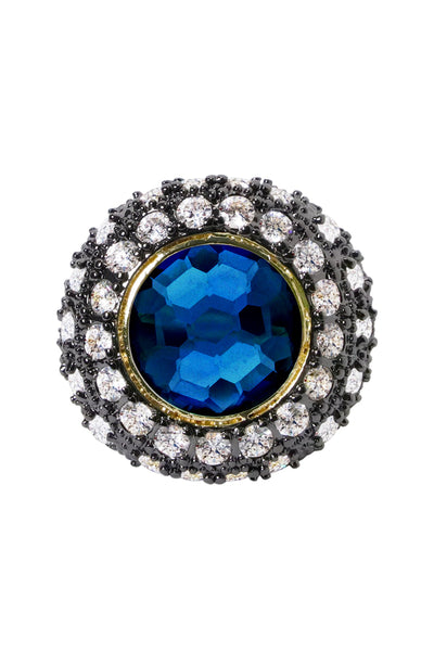 London Blue Crystal Two Tone Halo Statement Ring - GF