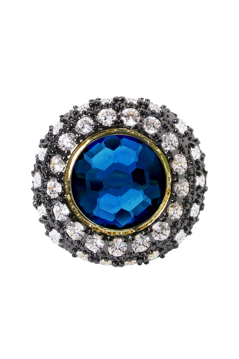 London Blue Crystal Two Tone Halo Statement Ring - GF