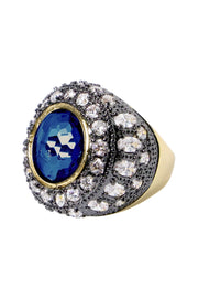London Blue Crystal Two Tone Halo Statement Ring - GF