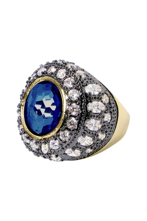 London Blue Crystal Two Tone Halo Statement Ring - GF