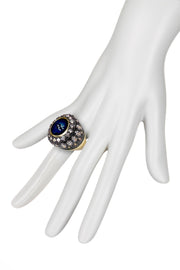 London Blue Crystal Two Tone Halo Statement Ring - GF