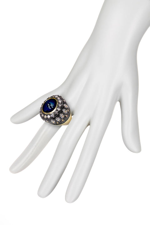 London Blue Crystal Two Tone Halo Statement Ring - GF