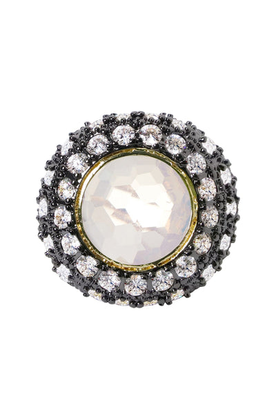 Moonstone Crystal Two Tone Halo Statement Ring - GF