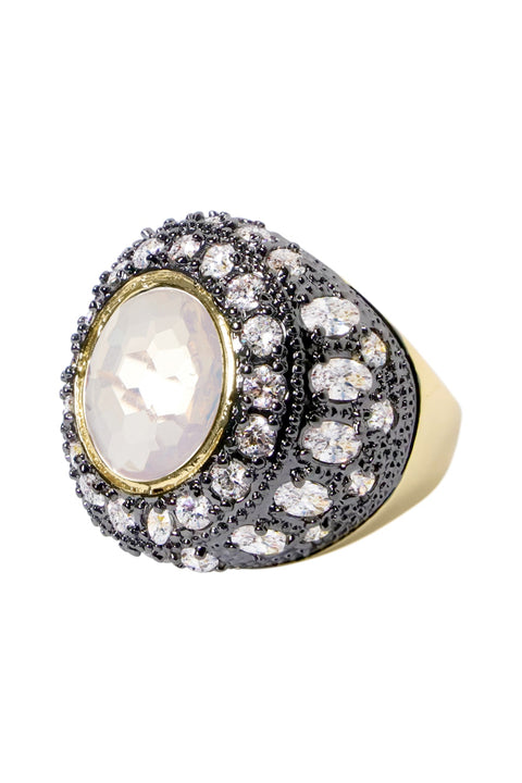 Moonstone Crystal Two Tone Halo Statement Ring - GF