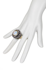 Moonstone Crystal Two Tone Halo Statement Ring - GF