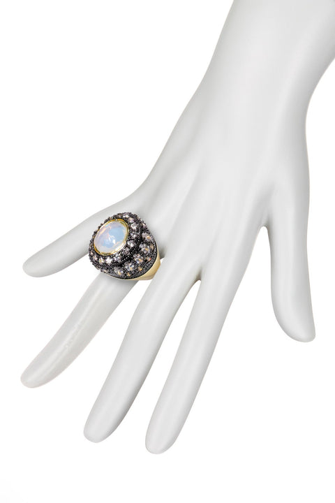 Moonstone Crystal Two Tone Halo Statement Ring - GF
