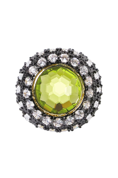Peridot Crystal Two Tone Halo Statement Ring - GF
