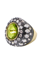 Peridot Crystal Two Tone Halo Statement Ring - GF