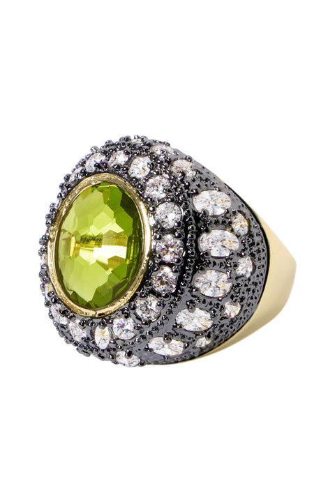 Peridot Crystal Two Tone Halo Statement Ring - GF
