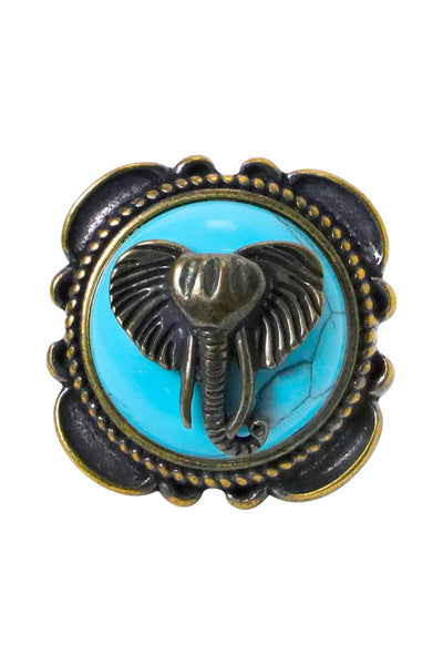Turquoise Howlite & Elephant Statement Ring - AG