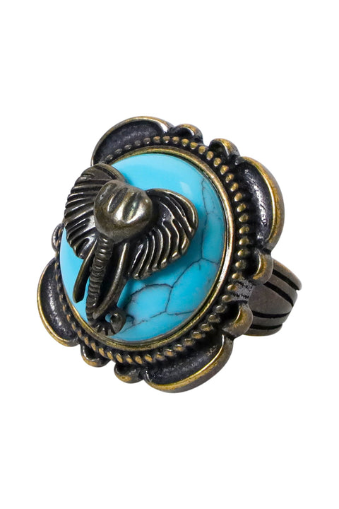 Turquoise Howlite & Elephant Statement Ring - AG