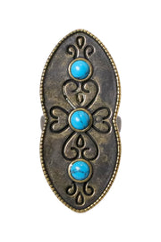 Turquoise Howlite Vintage Engraving Statement Ring - AG