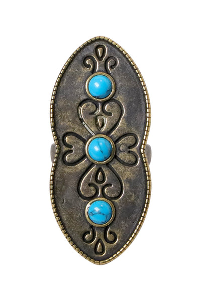 Turquoise Howlite Vintage Engraving Statement Ring - AG